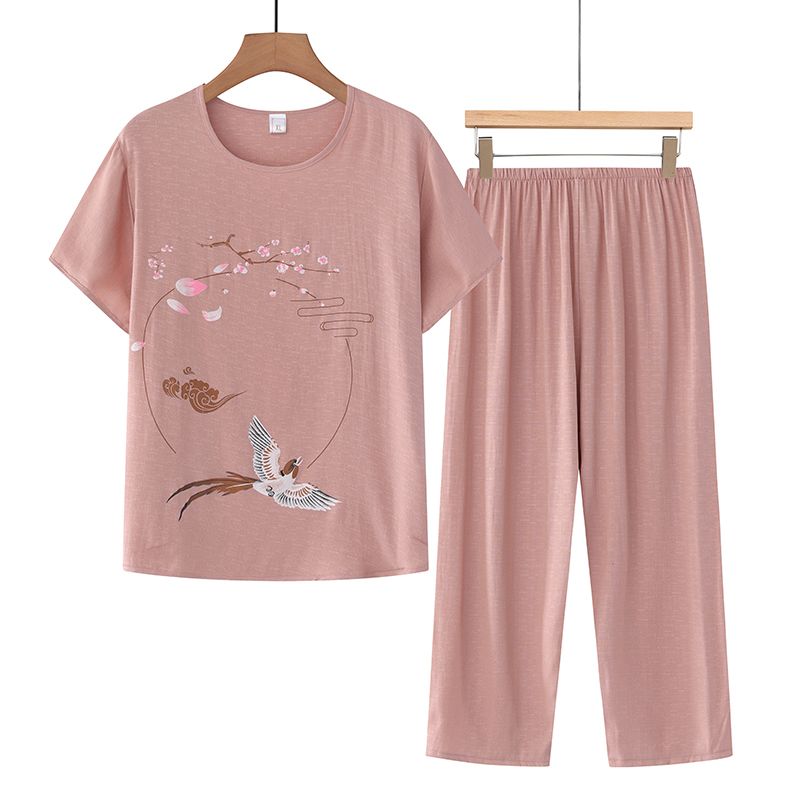 中老年媽媽短袖套裝(XL-4XL碼 駝色）【下單後請聯絡客服確認發貨尺碼】F001099453