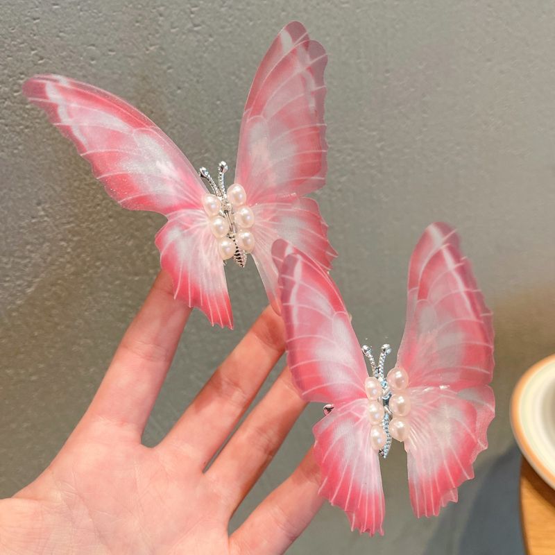 兒童靈動蝴蝶翅膀髮夾髮卡 頭飾/髮飾(27-炫彩粉色2個)