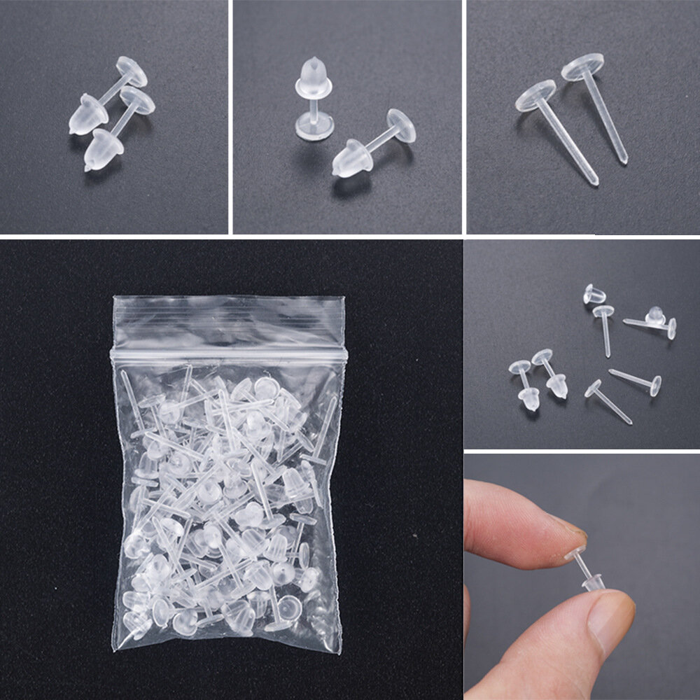 200 Pcs Plastic Earrings Posts for Sports Clear Plastic Earrings Studs for Sensitive Ears Surgery DIY Supplies, Women's, Size: One size, Grey Type