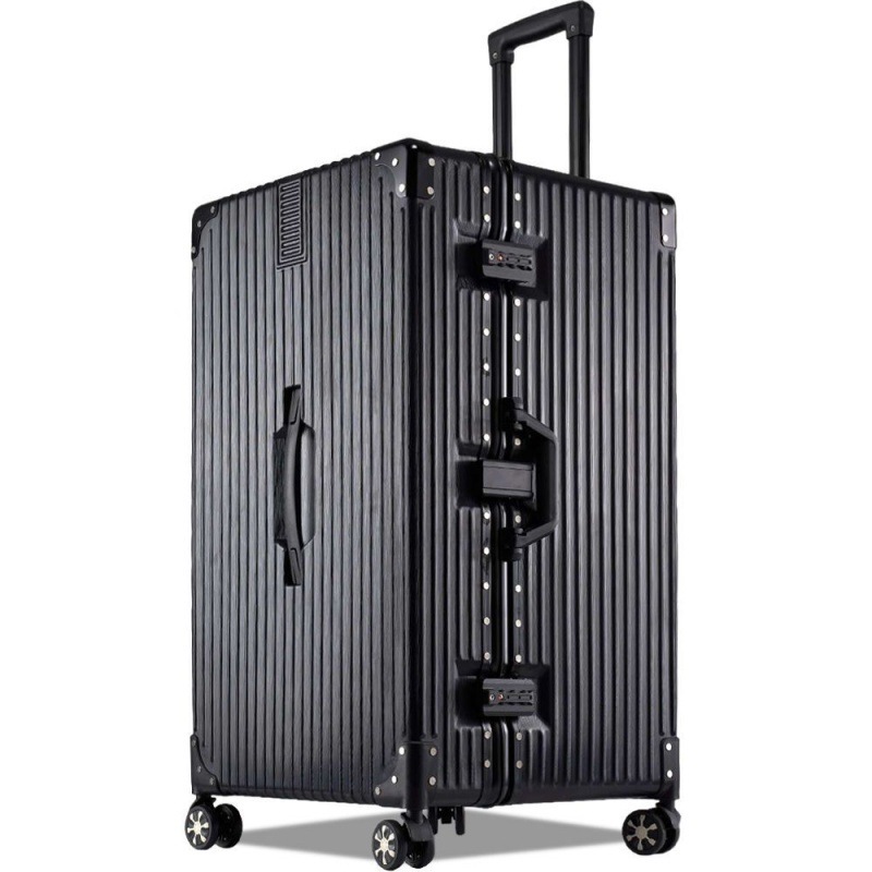 100-inch dazzling black retro thickened aluminum frame 9806 suitcase