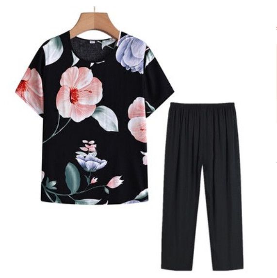 夏季中老年棉綢睡衣套裝（6號色）【尺碼：XL-4XL】【下單後聯絡客服確認發貨尺碼】F203013375