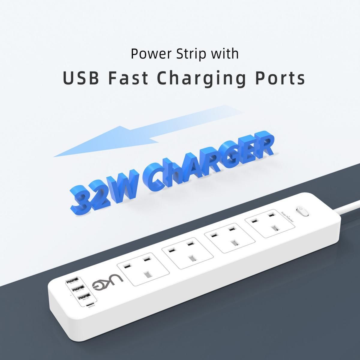 UKG | 拖板 USB拖板 4位13A帶總開關+4USB白色2米電線長條形拖板PD&QC3.0 USB-Cx1+USB-Ax3共享32W排插 ...