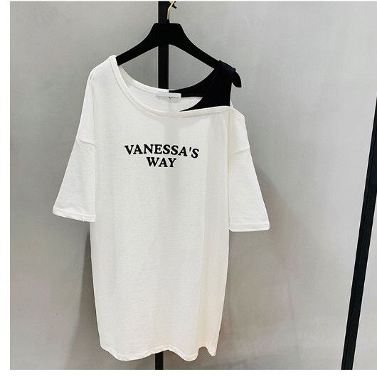 一字肩短袖T恤【白色】尺碼【M碼-2XL碼】【下單後聯絡客服確認發貨尺碼】#F128014672