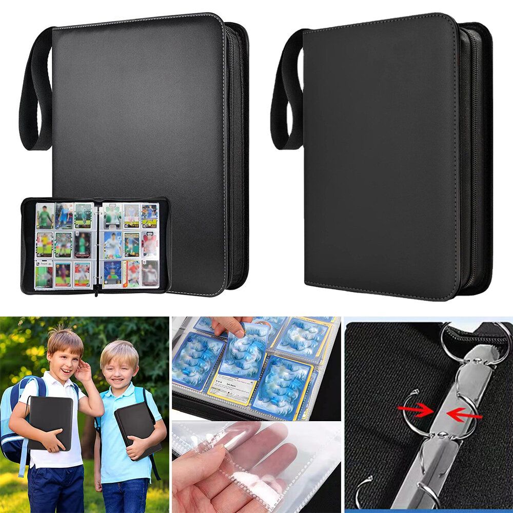 Black card book 9 grids 50 pages 900 card slots PU zipper card book game card collection book Pokémon card book
