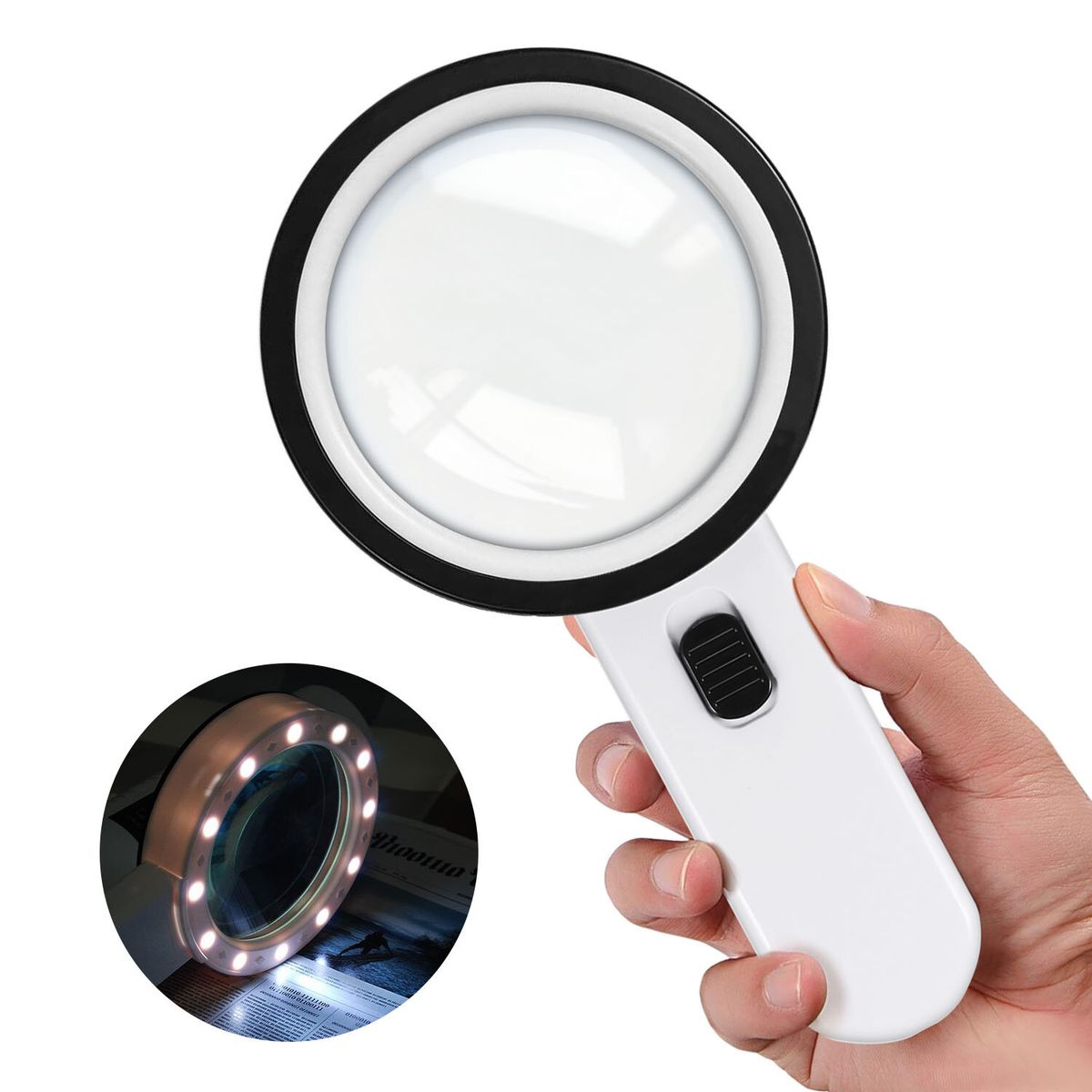 10-30X Handheld Magnifier with 12 LED Lights (White)