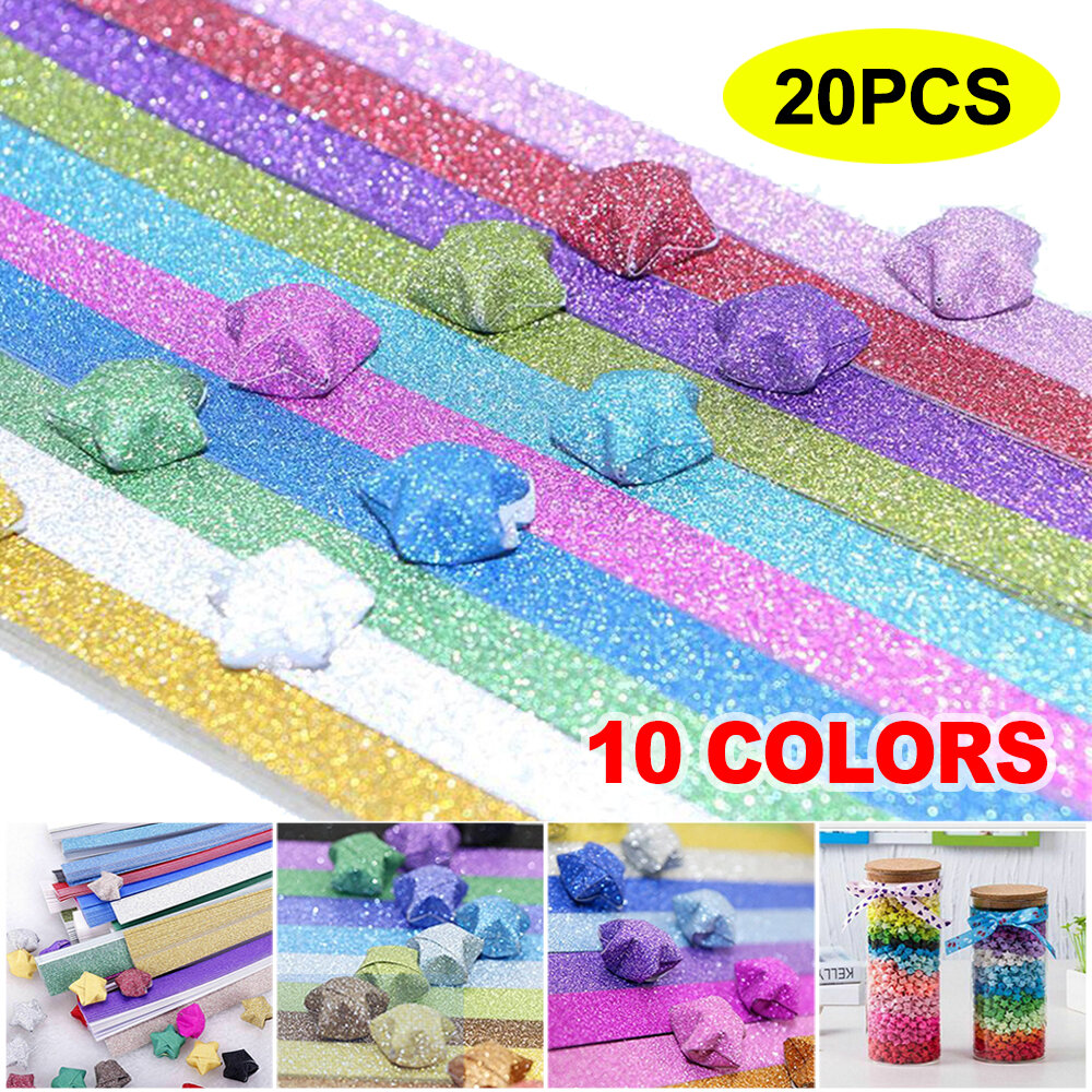 200X DIY Origami Lucky Wish Star Paper Strips Glows Glitter Craft Gift Manual