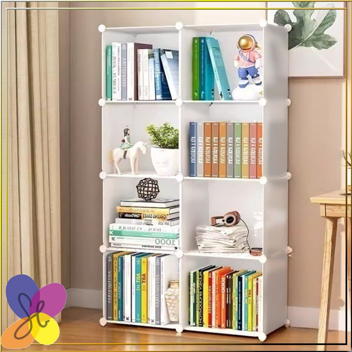 DIY格仔樹脂組合層架-8格-(白色,板35CMx30片+板圓形扣x30粒) 組合櫃分隔收納櫃 魔片置物櫃層櫃 收納架置物架 玩具儲物櫃整理箱 分隔架