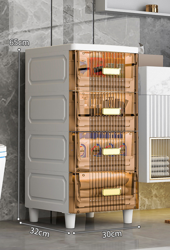 浴室防水4層收納櫃 -30*32*65-透明茶
