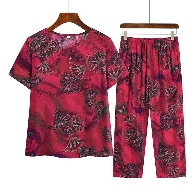 中老年媽媽短袖套裝(XL-4XL碼 10號色）【下單後請聯絡客服確認發貨尺碼】F001099385