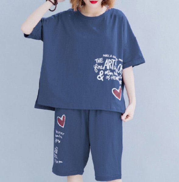 寬鬆休閒套裝【藍色】 (尺碼：L-4XL碼) (下單後聯繫客服確認發貨尺碼)#F158027350