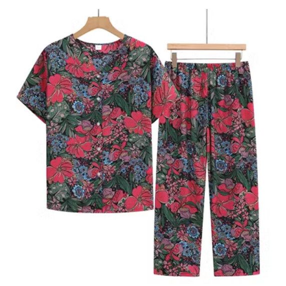 夏季中老年棉綢睡衣套裝（9號色）【尺碼：XL-3XL】【下單後聯絡客服確認發貨尺碼】F203013367
