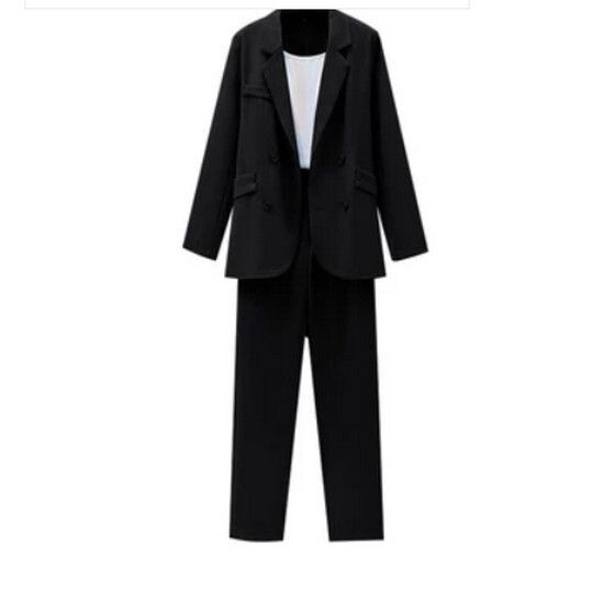 西服+直筒褲套裝【黑色】【L-4XL碼】（下單後請聯絡客服確認發貨尺碼）#K011004264