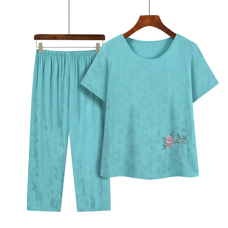 老年人短袖套裝( XL-4XL碼 4款天藍色）【下單後請聯絡客服確認發貨尺碼】F001099258