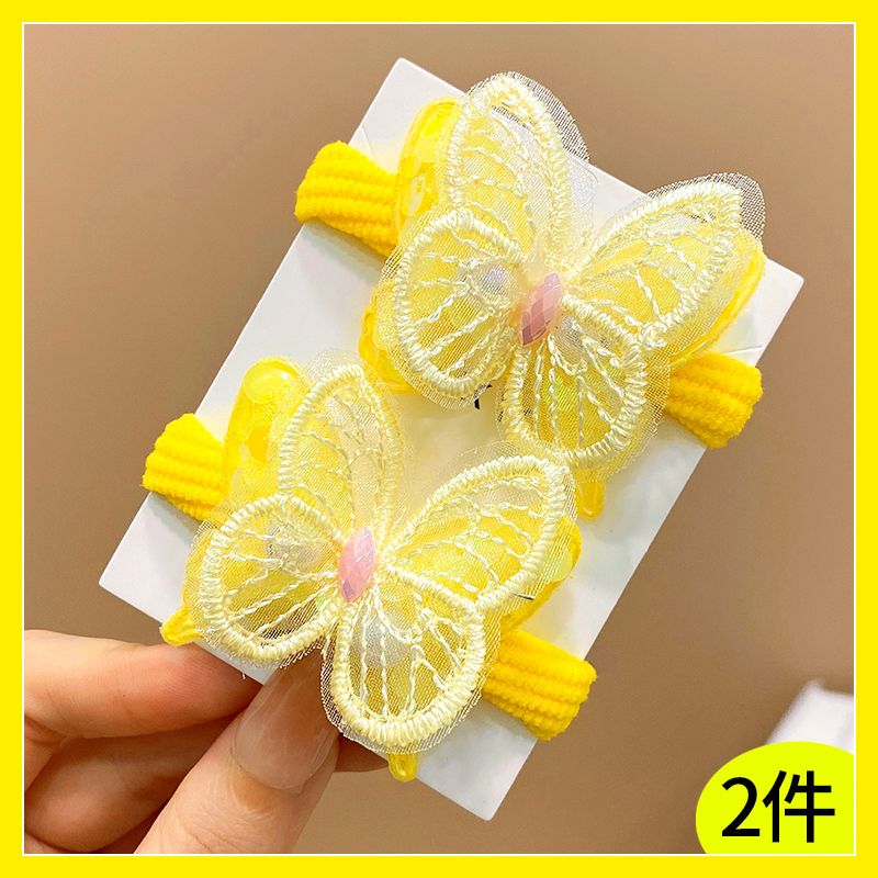 兒童甜美糖果色蝴蝶結髮圈頭飾(4#黃色-2件裝)