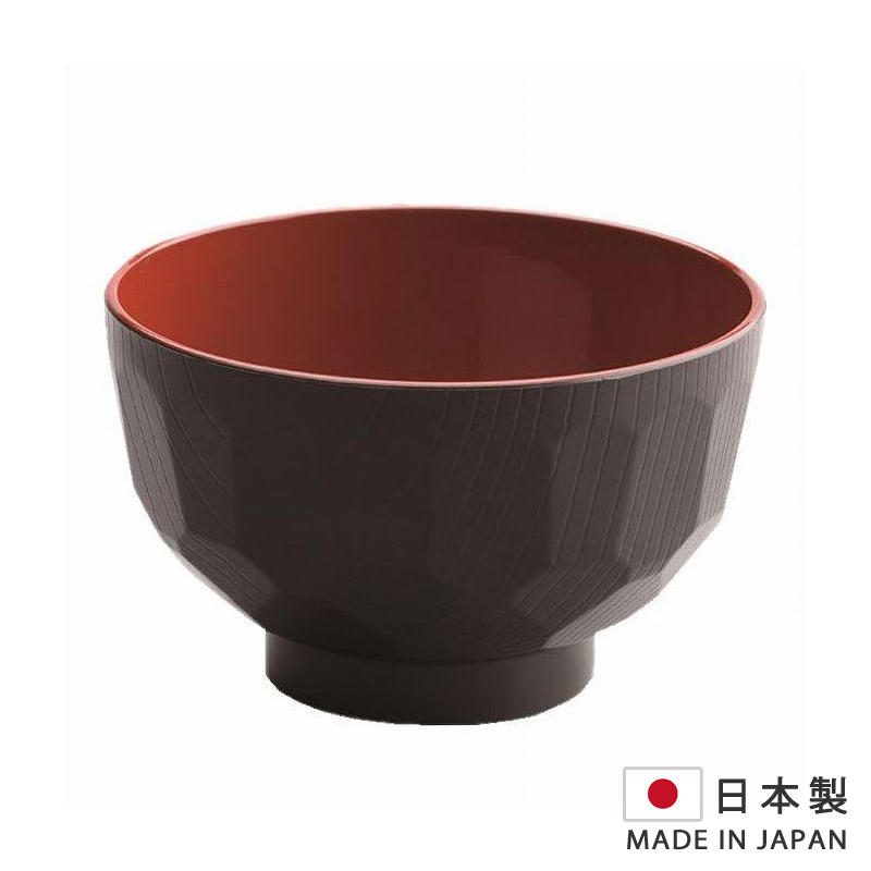 3.6" Japanese-Style Miso Soup Bowl Tortoise Shell Pattern PET Black Resin Vermilion Interior [Japan]