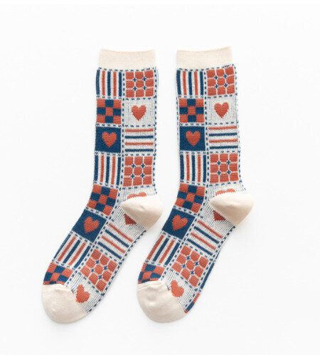 【3對裝】中筒襪秋冬復古菱格英倫襪（藍色撲克牌）