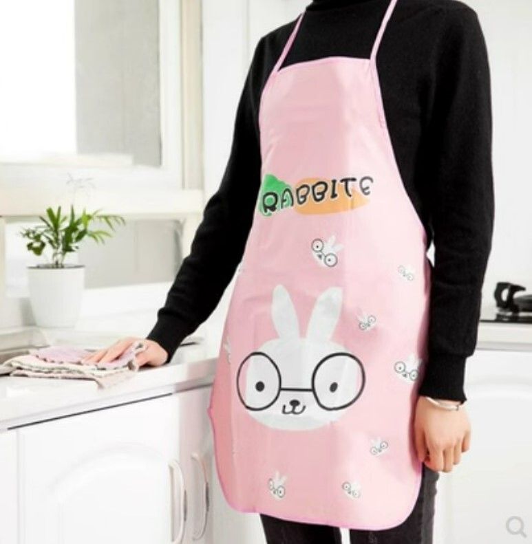 可愛公主圍裙防水PVC半身圍裙卡通廚房做飯防油無袖圍裙罩衣 兔子