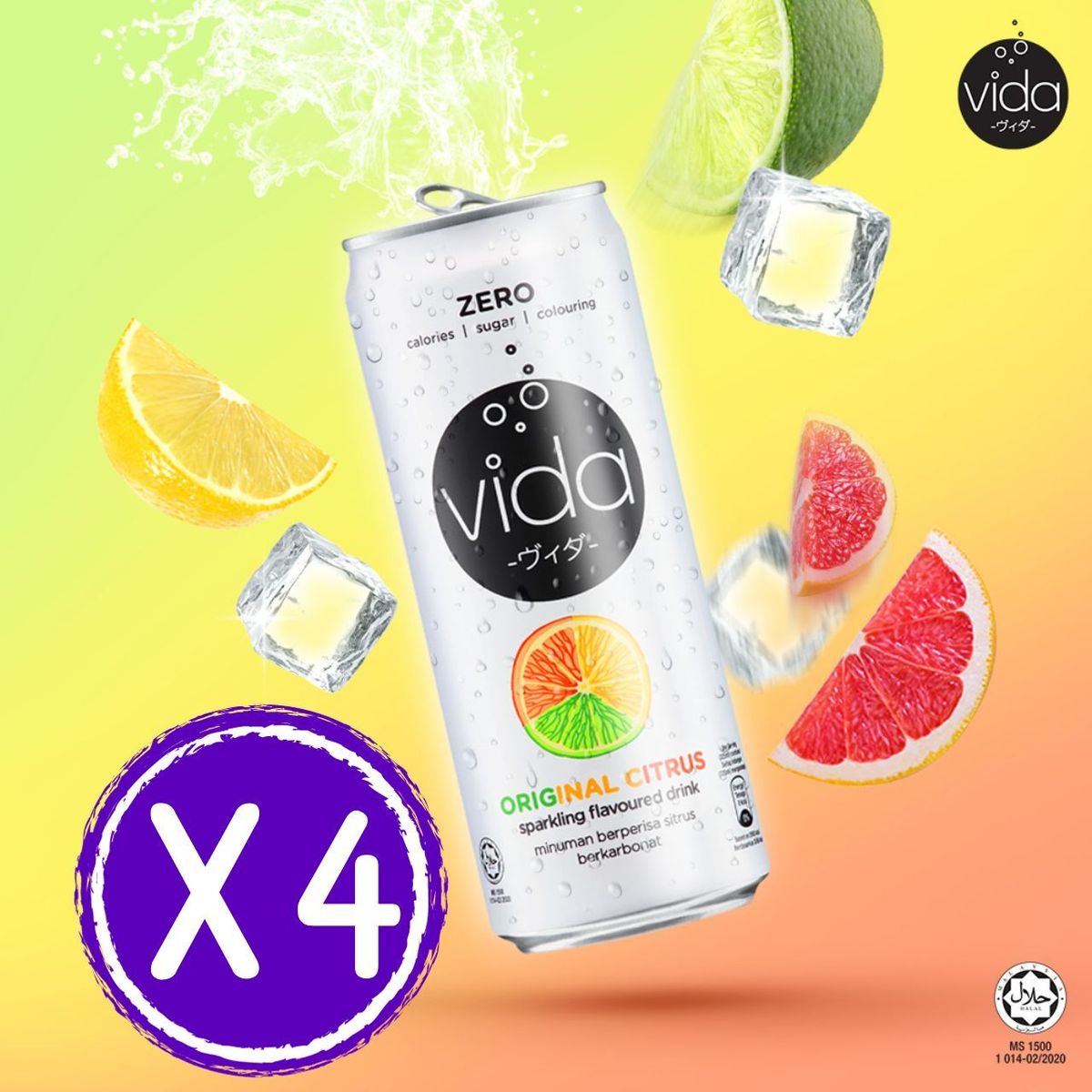 ZERO Sparkling Drink Original Citrus Flavored 325ml x 4 #Soda #No Sugar #Tonic Water #Fitness