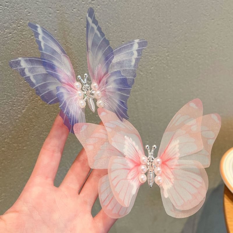 兒童靈動蝴蝶翅膀髮夾髮卡 頭飾/髮飾(18-炫彩紫色+淡粉色)