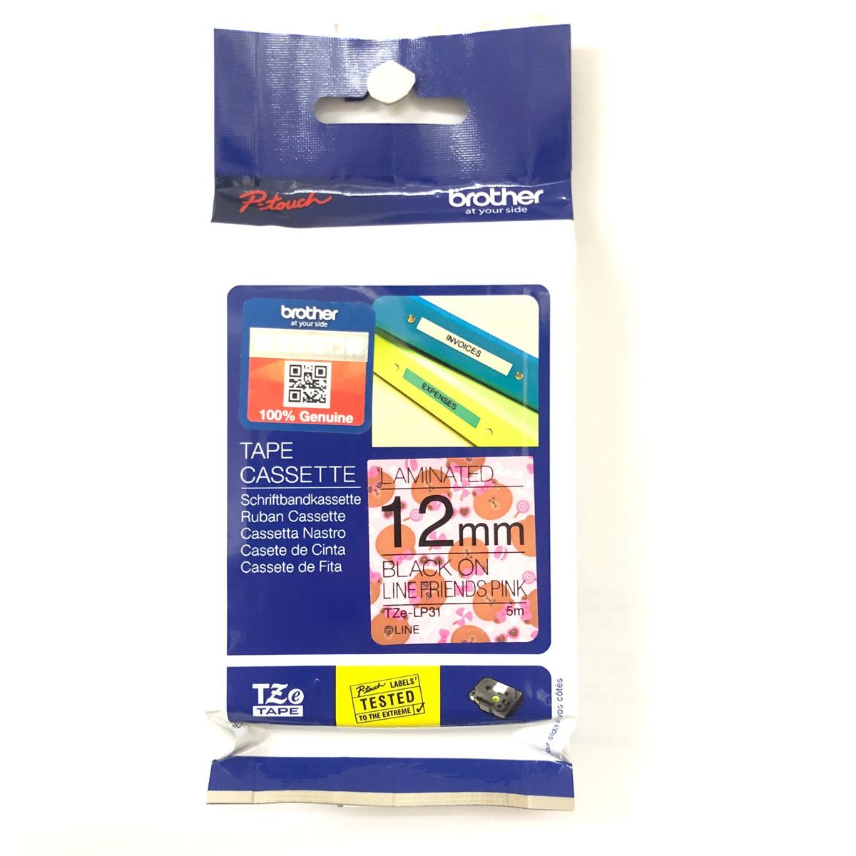 Original 12mm Black on LINE FRIENDS Pink Brother Label Laminated Tape TZeLP31