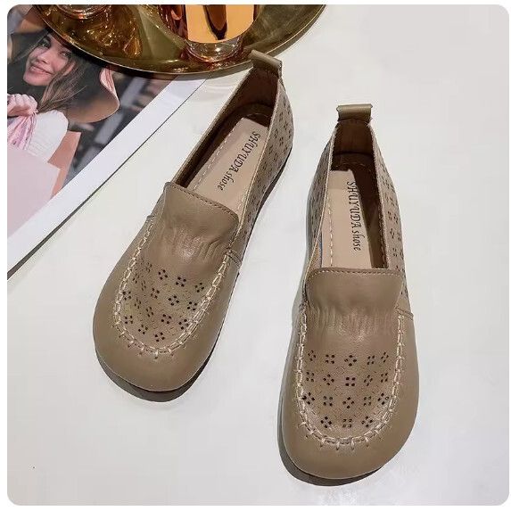 牛筋軟底鏤空豆豆鞋女（卡其色【35_40碼】(下單後聯繫客服確認發貨尺碼）#F281017900