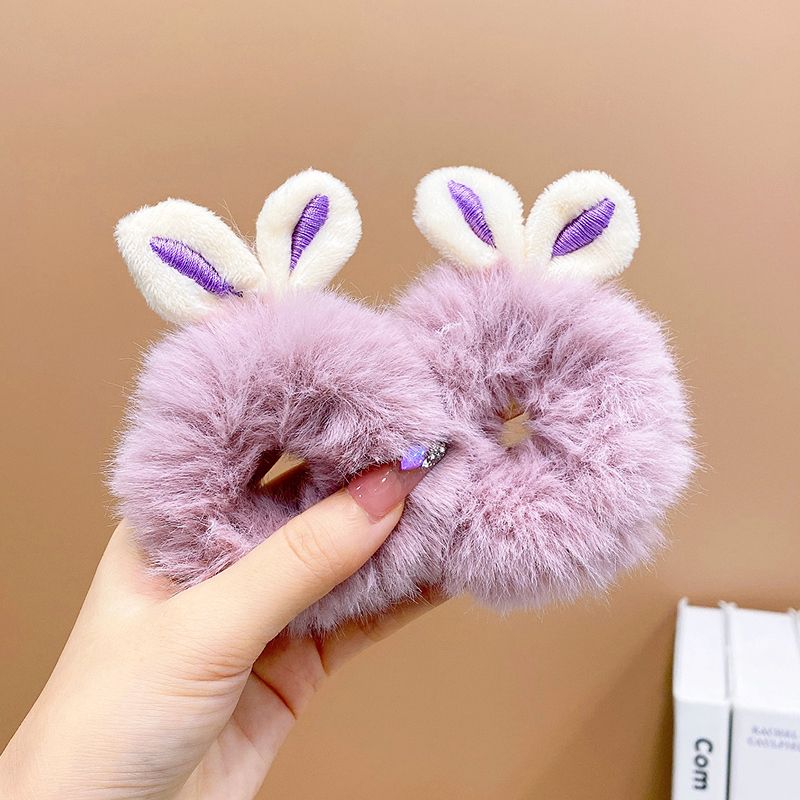 兒童毛絨髮圈髮繩頭繩有彈力頭飾(11#紫色兔耳朵（1對）)