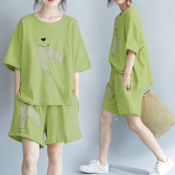 寬鬆休閒運動套裝【綠色】 (尺碼：M-4XL碼) (下單後聯繫客服確認發貨尺碼)#F158027408