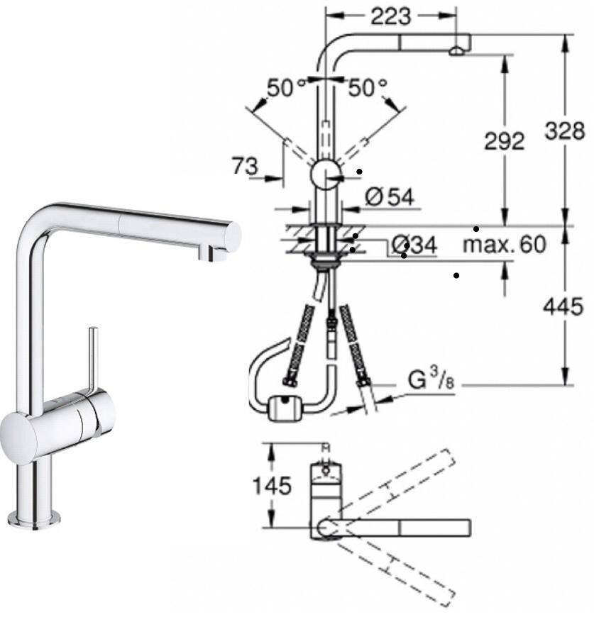 Grohe | Grohe 48293000 Pull out sink mixer [Flexible Shower Hose] 適合 ...