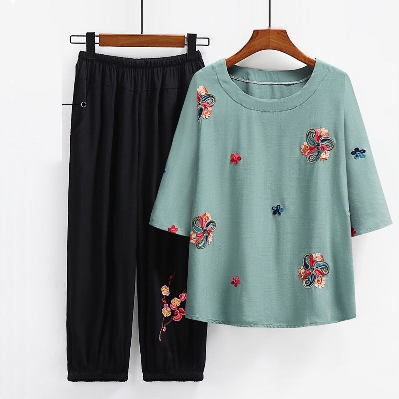 老年人短袖套裝( XL-6XL碼 196綠色（套裝））【下單後請聯絡客服確認發貨尺碼】F001099151
