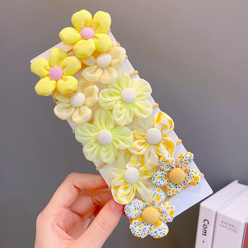 兒童布藝花朵皮筋頭繩髮圈頭飾(笑冬-10個)