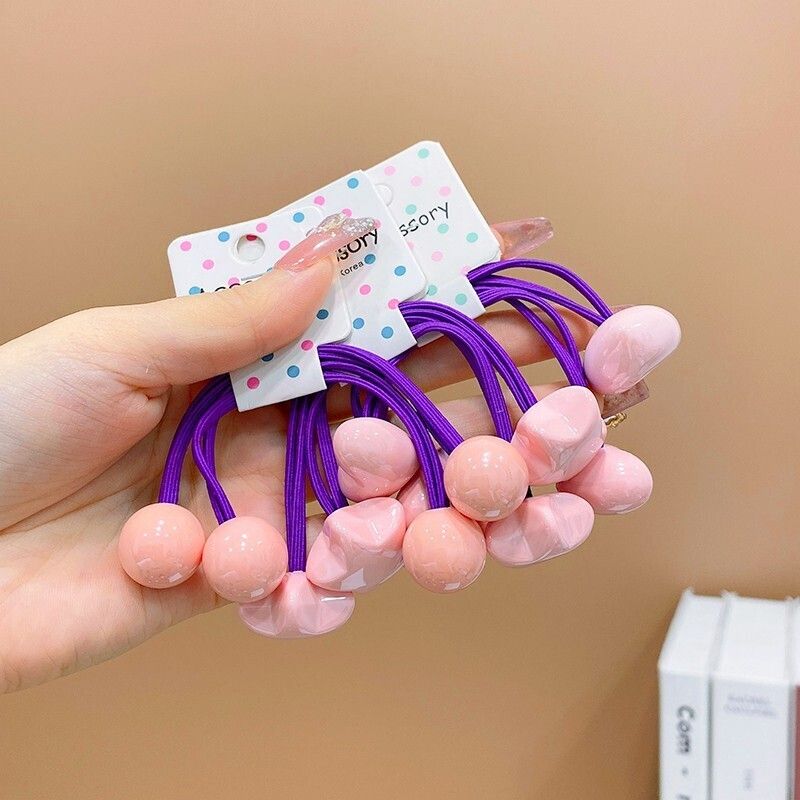 兒童高彈力雙頭皮筋髮繩彩色頭繩頭飾髮飾(24#粉色6件套（短款）)