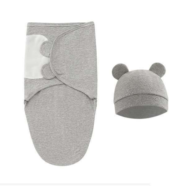 New Born Thin Swaddle Sleeping Bag with Hat - Grey