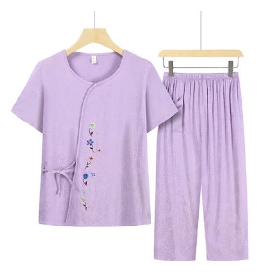 夏季中老年綿綢套裝（香芋紫227）【尺碼：L-3XL】【下單後聯絡客服確認發貨尺碼】F203013267
