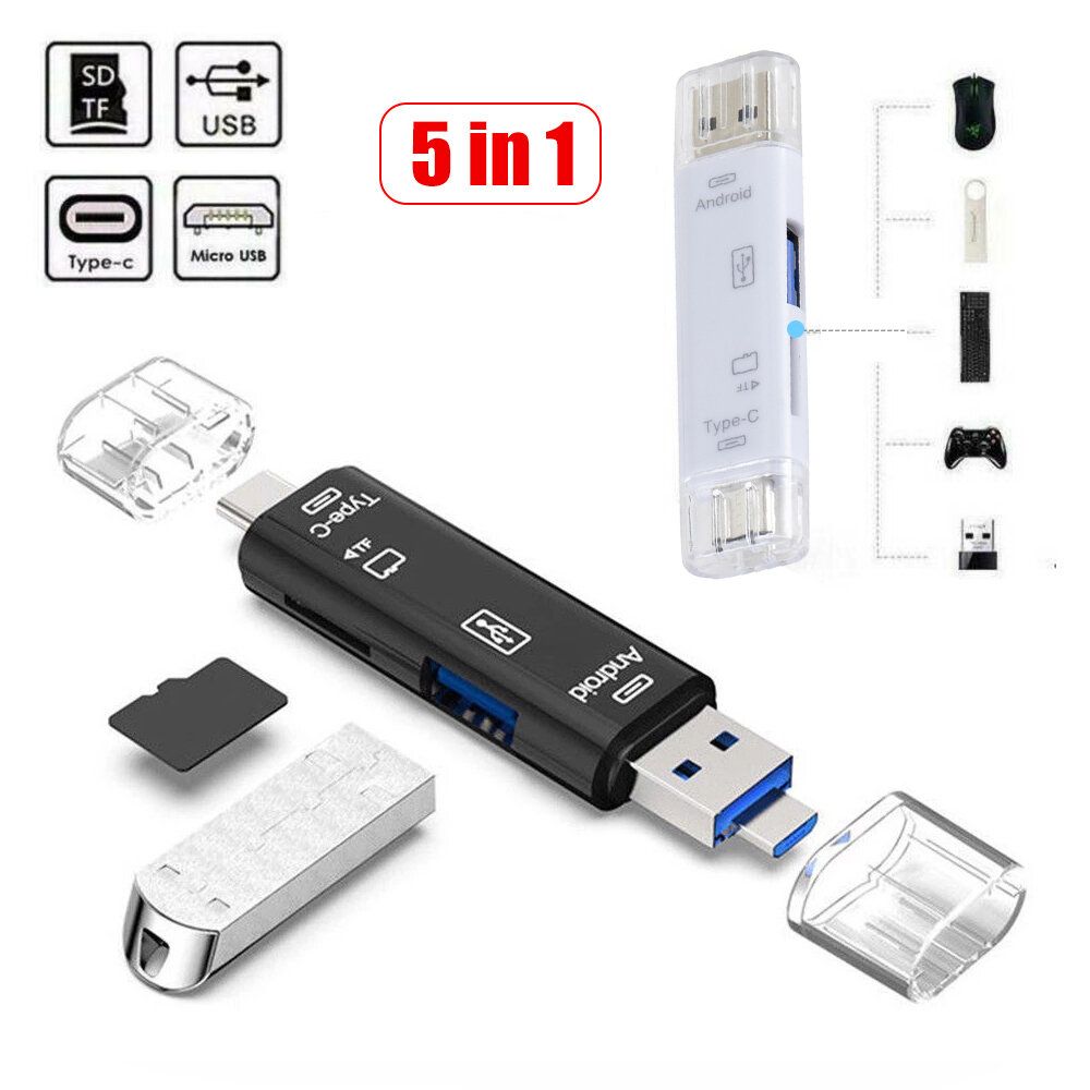 White Micro SD TF Card Reader 5 in 1 USB 3.1 Type C OTG Adapter For Micro SDXC SDHC Ca