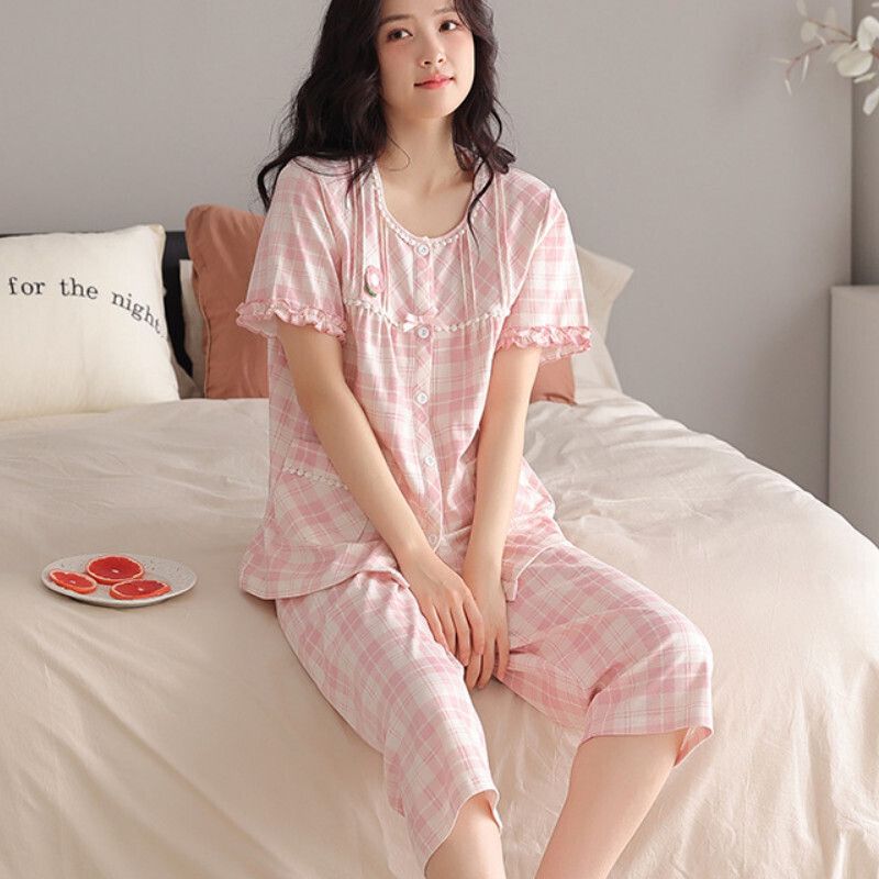 短袖七分褲睡衣套裝【M-4XL碼 Y28018】【下單后聯絡客服確認發貨尺碼 】 