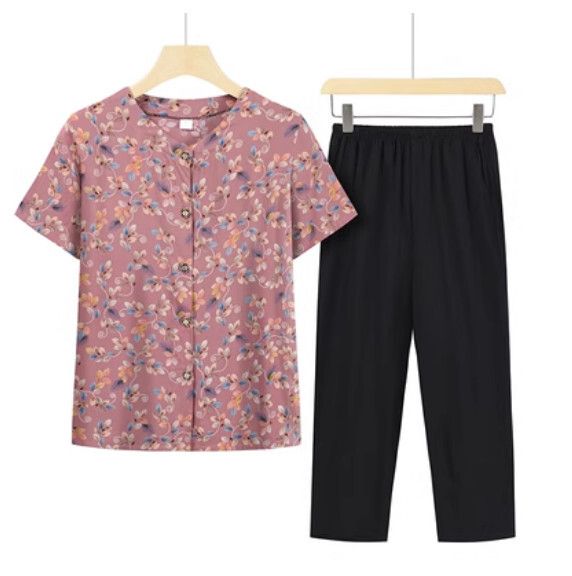 夏季中老年開衫套裝（1號色套裝）【尺碼：XL-5XL】【下單後聯絡客服確認發貨尺碼】F203013212