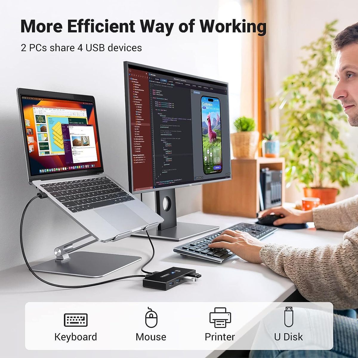 綠聯 | UGREEN - 30768 USB 3.0 切換器 (兩進四出) US216 | HKTVmall 香港最大網購平台