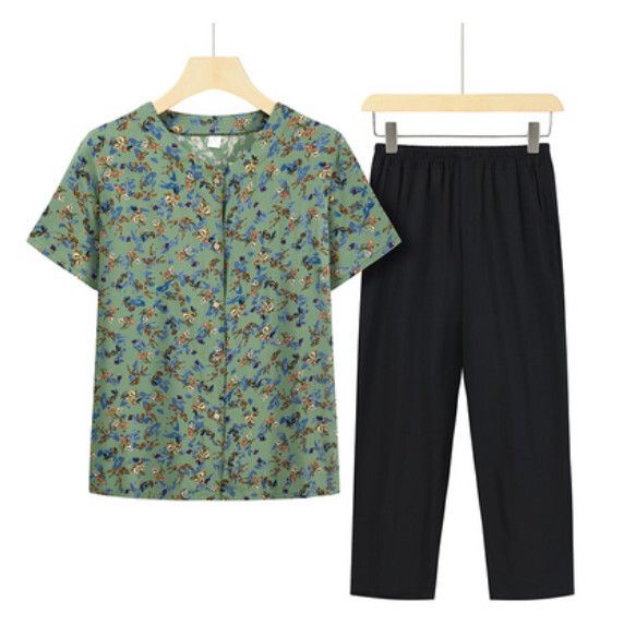 夏季中老年開衫套裝（12號色套裝）【尺碼：XL-5XL】【下單後聯絡客服確認發貨尺碼】F203013223