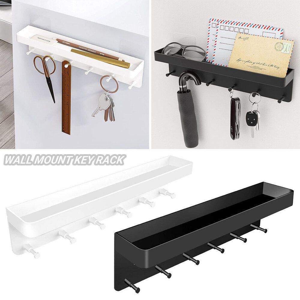 White door key hanger wall storage rack no punching stainless steel bedroom wall hanging  hook rack