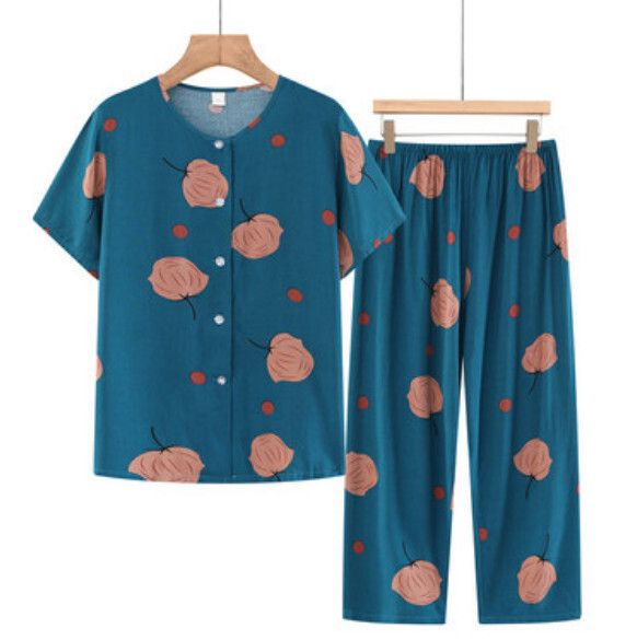 夏季中老年兩件套套裝（簡約葉子）【尺碼：XL-5XL】【下單後聯絡客服確認發貨尺碼】F203013171