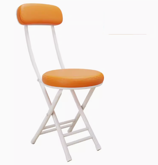 家用折疊靠背餐椅(白架桔色)(尺寸:展開高76CM,坐寬30CM)