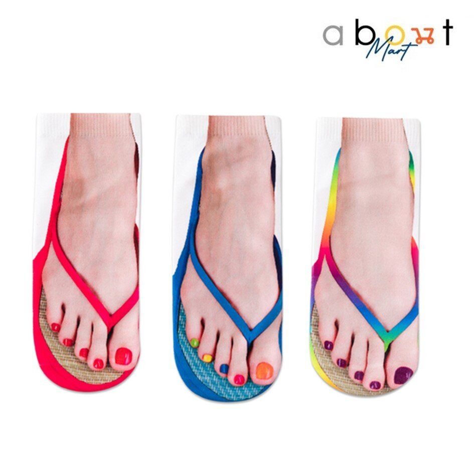 穿人字拖美甲腳趾襪子 3d立體印花圖案 搞怪創意短襪 1對 三種顏色 顏色隨機發貨