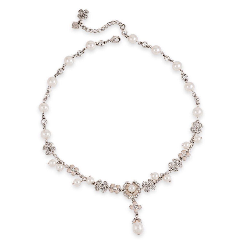 Girly Dolly: platinum plating, rhinestone, faux pearl, enamel, pendant necklace