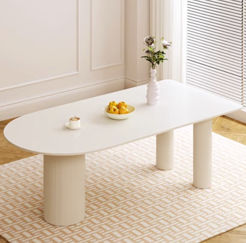 法式小戶型奶油風岩板餐桌(白色)(尺寸:120*70*75CM)#M209012592