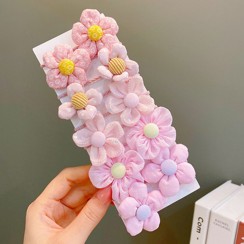 兒童布藝花朵皮筋頭繩髮圈頭飾(淩珊-10個)