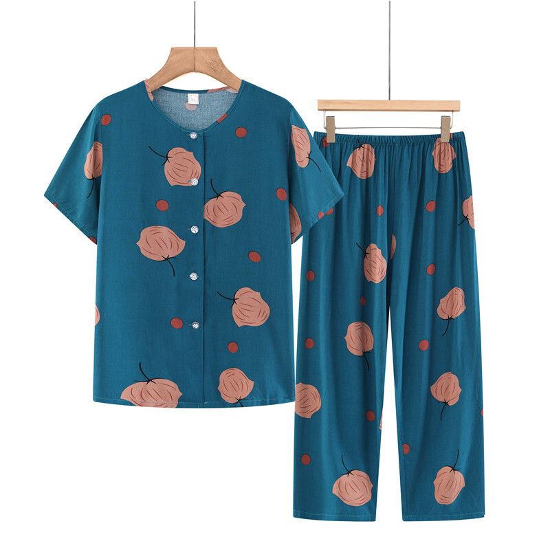 老年人短袖套裝( XL-5XL碼 簡約葉子）【下單後請聯絡客服確認發貨尺碼】F001099245
