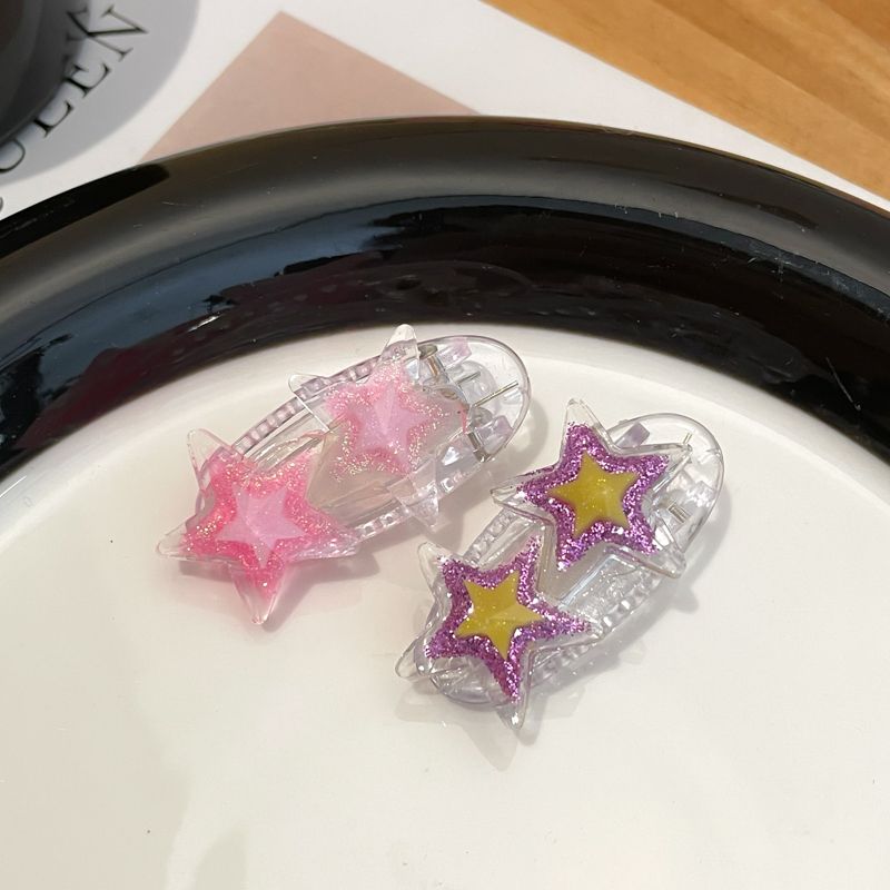 兒童彩色小髮夾側邊夾 頭飾/髮飾(37-2顆星星粉色+紫色)