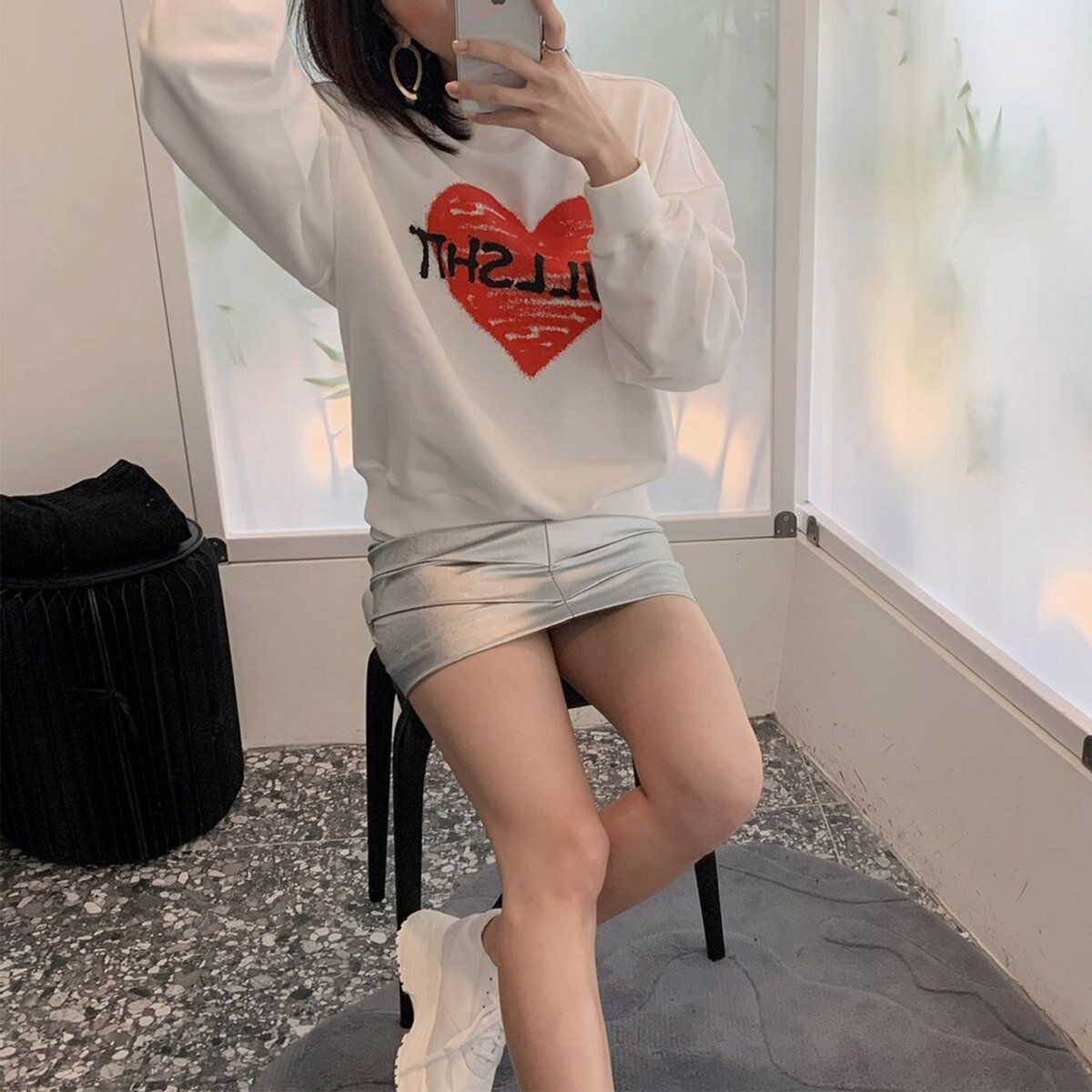 Bright Silver Ruched High Waist Skirt B161