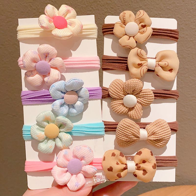 兒童頭花皮筋頭飾高彈力圈髮繩髮飾(13#蝴蝶結花朵D款10個裝)