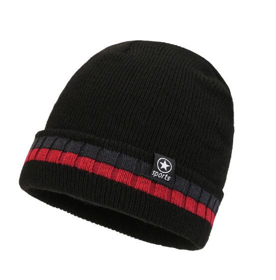 男士時尚針織帽加絨護耳毛線帽【紅色】【均碼】#S158033403